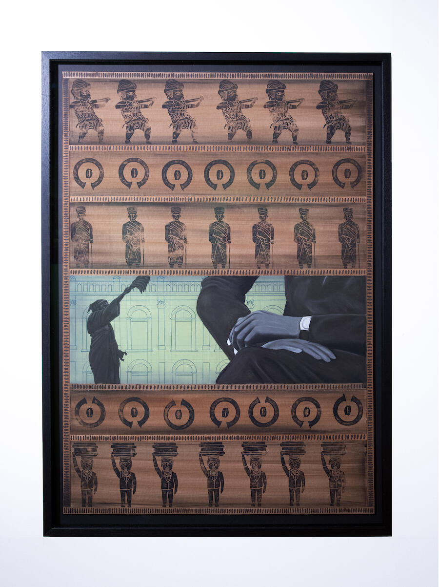 Bunmi Agusto, Collapsed Timelines (Popo Aguda), 2025. Pastel pencil, coloured pencil, ink and acrylic on pastel paper, 100 × 70 cm. Courtesy: the artist and TAFETA