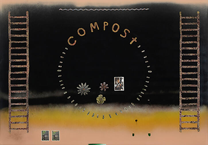 Compost (Chaldon Church), 2012, acrylic and printed card on clear acrylic, 100 x 70 cm