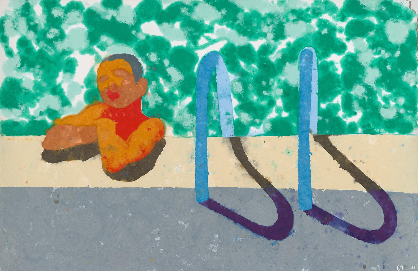 David Hockney, Gregory in the Pool (Paper Pool 4), 1978. Hand coloured and pressed paper pulp, 81 × 127 cm. Courtesy: Waddington Custot 