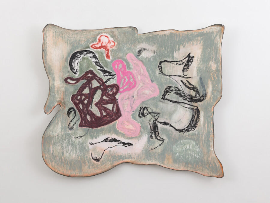 Ernesto Burgos, Plume, 2025. Fibreglass, resin, wood, cardboard, charcoal and oil paint, 142 × 168 × 13 cm. Courtesy: The Sunday Painter