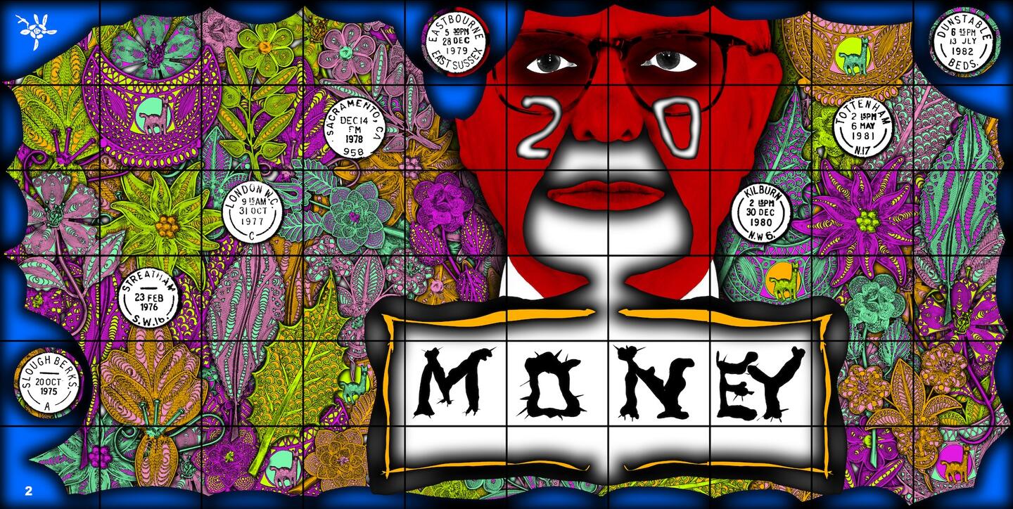 Gilbert & George, SEX MONEY RACE RELIGION, 2016. Dimensions variable. © Gilbert & George. Courtesy: Gilbert & George and White Cube