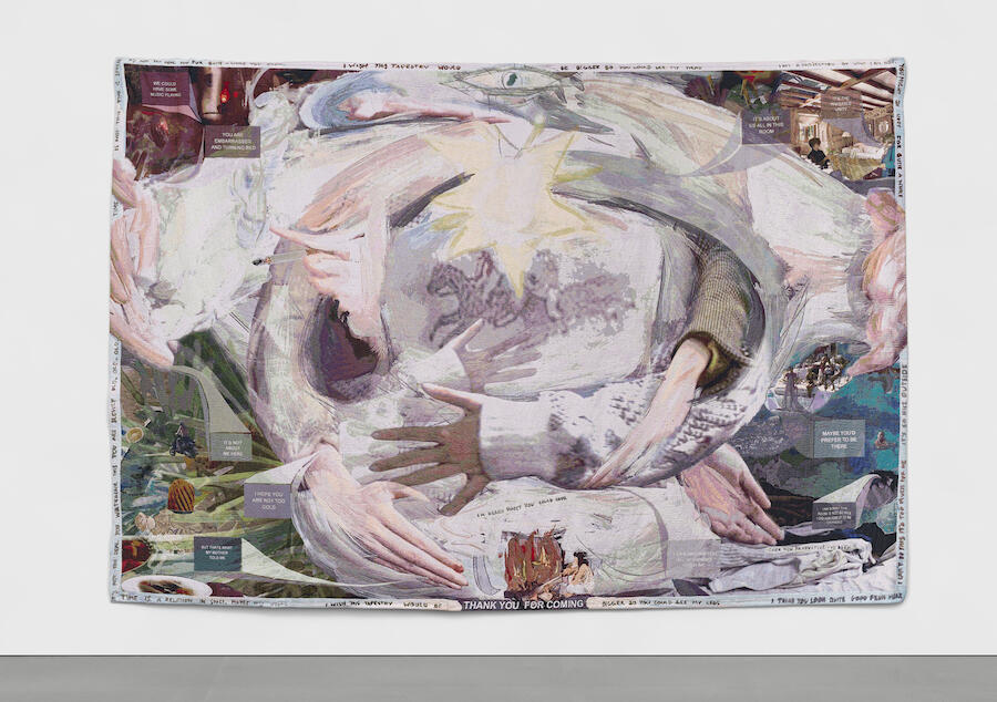 Laure Prouvost  I wish you could see my face, 2020  Tapestry  300 x 400 cm  118 1/8 x 157 1/2 in   © Laure Prouvost, Courtesy Lisson Gallery 