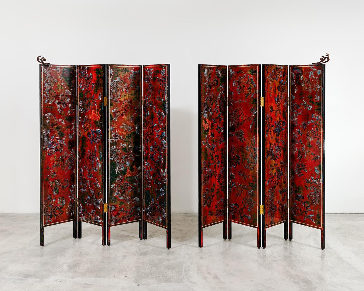 Su Meng-Hung, Landscape, Birds and Flowers on Folding Screens (Autumn Commences), 2025