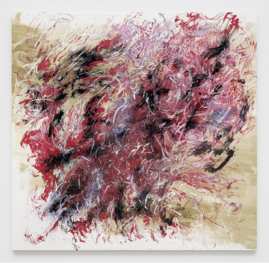 Tosh Basco, sanguine, 2023, Oil and pigment on canvas, 61" x 63" x 1.5" (154.94 cm x 160.02 cm x 3.81 cm), courtesy the Artist and Company Gallery