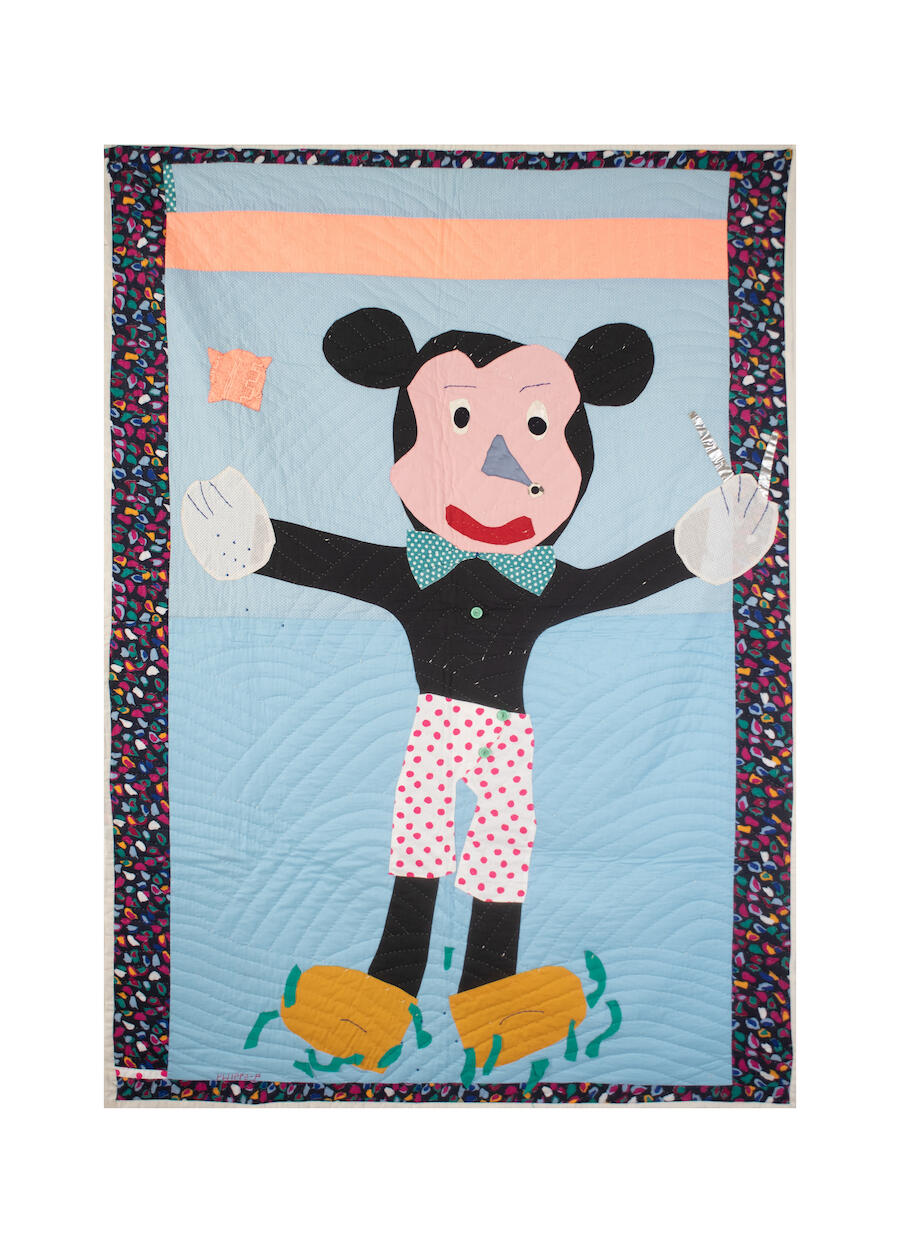 Yvonne Wells, Mickey Mouse, 1992. Assorted fabrics, 1.9 x 1.3 in. © Yvonne Wells. Courtesy: the artist and Fort Gansevoort, New York.
