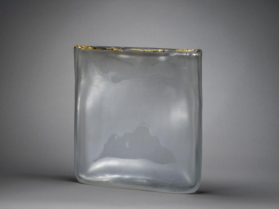 Laura de Santillana 1955-2019 Aosta 3, 2002 Hand-blown, shaped and compressed glass, copper leaf, silver leaf, gold leaf H18 7/8 x W17 3/4 x D2 3/4 in H48 x W45 x D7 cm (LS25NY3 (LS2002_SCU20)) Image Courtesy of de Santillana Foundation