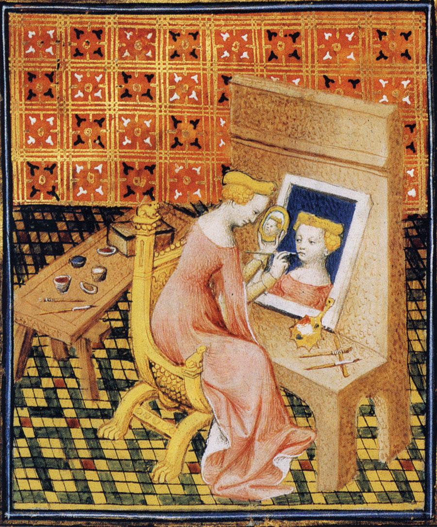 Marcia Painting her Self-Portrait, illustrated in Giovanni Boccaccio, De Mulieribus Claris (Concerning Famous Women), 1402. Courtesy: Wikimedia Commons