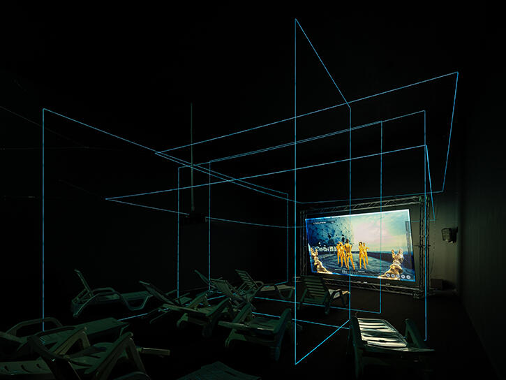 ‘Hito Steyerl: A Sea of Data’, exhibition view, National Museum of Modern and Contemporary Art, Korea, 2022. Courtesy: the artist, Andrew Kreps Gallery, New York, Esther Schipper, Berlin, and MMCA, Seoul; photograph: Hong Cheolki