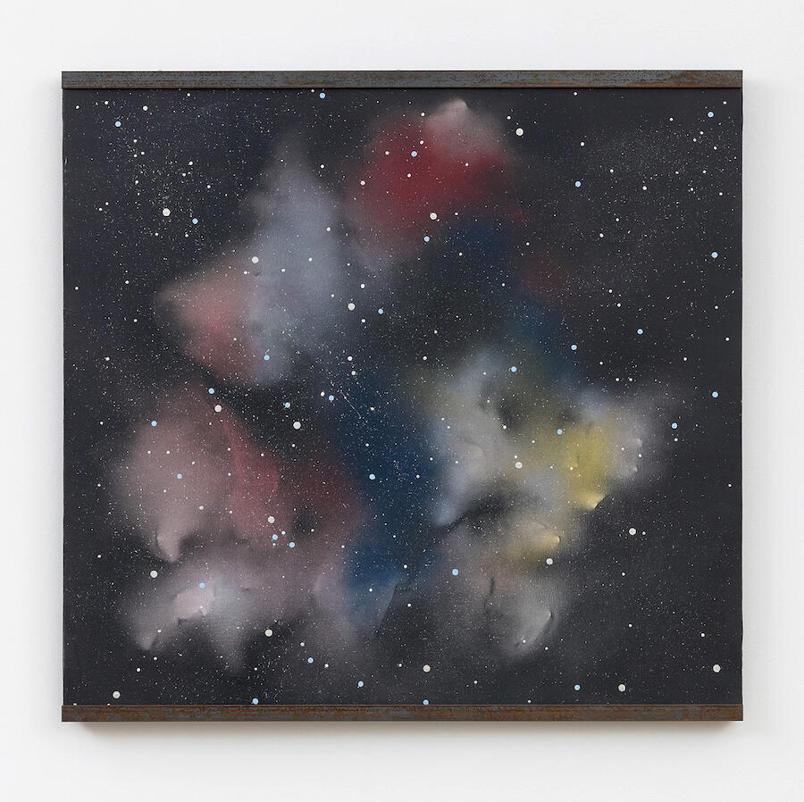 Joe Ray, In Space, 1980. Acrylic and spray paint on canvas, 223 × 106 × 8 cm. Courtesy: Diane Rosenstein and Luxembourg + Co
