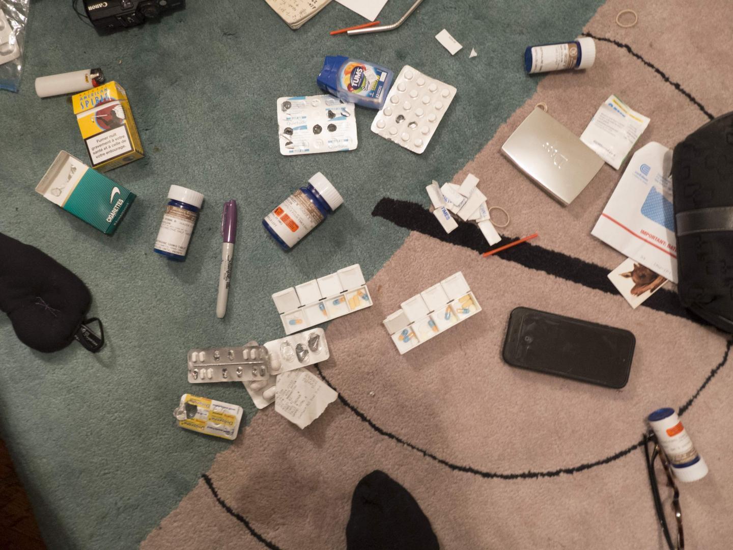 Nan Goldin Drugs on the rug, New York City, 2016