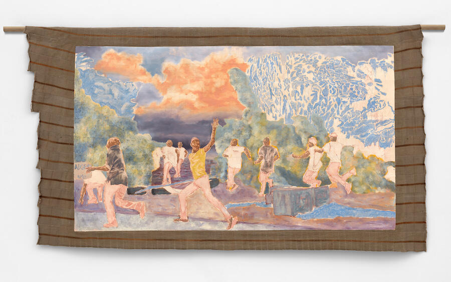 Nengi Omuku, Chasing shadows, 2023, oil on sanyan, 125 x 213 cm