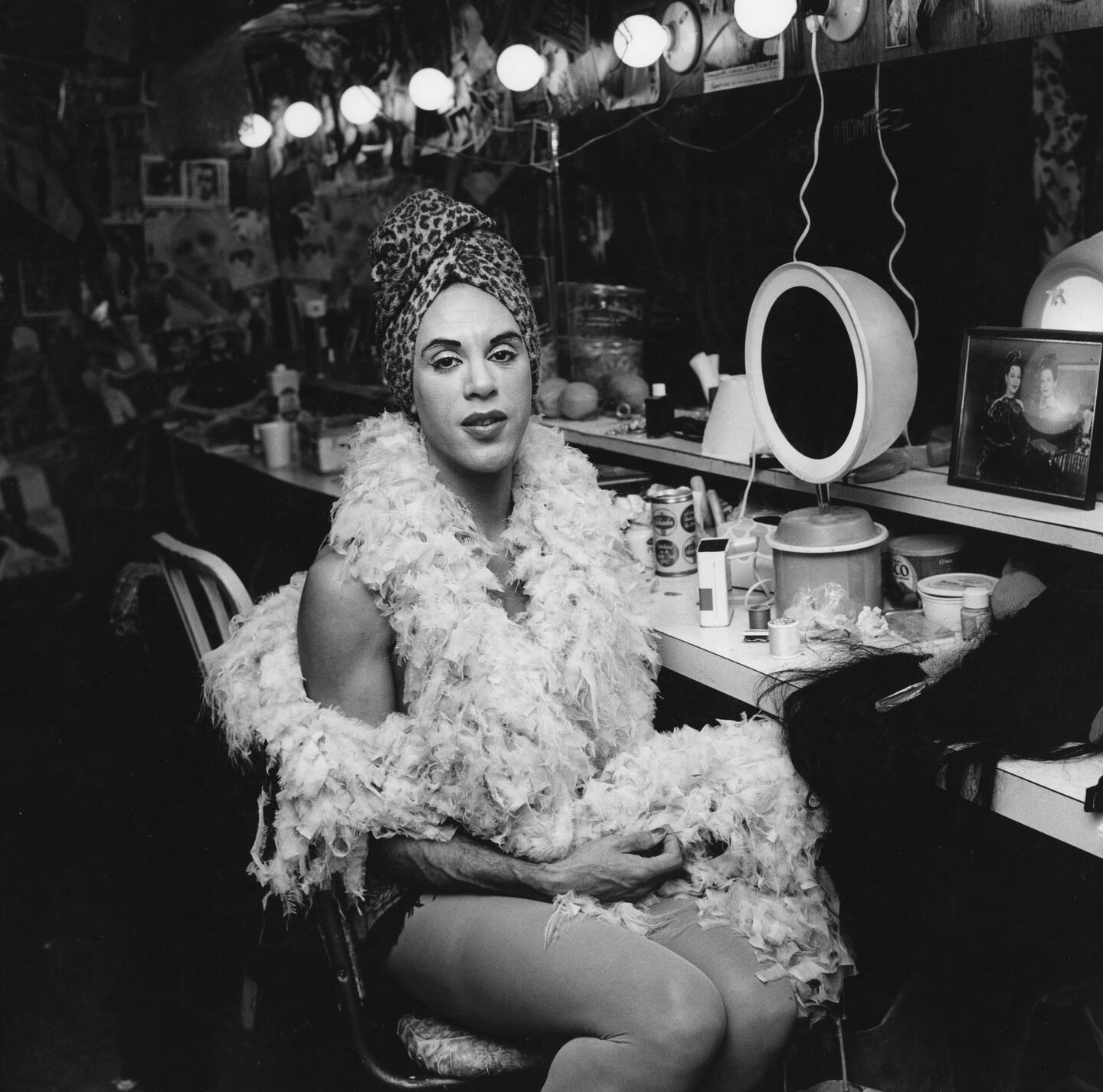 Peter Hujar, Mario Montez Backstage at the Palm Casino Revue, 1974. Vintage gelatin silver print, 34 × 34 cm. © The Peter Hujar Archive, LLC. Courtesy: Pace Gallery