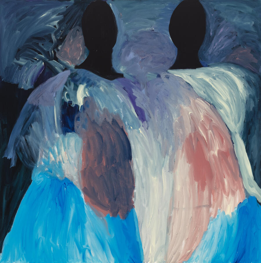 Ruth Ige, Visitors, 2024. Acrylic on canvas, 1.5 x 1.5 m. Courtesy: the artist and Stevenson