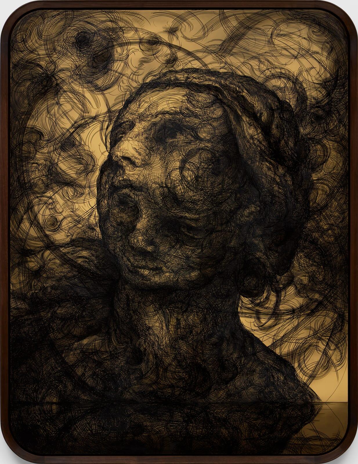 Glenn Brown, Living in the Sun,&nbsp;2025 Oil, acrylic and Indian ink on panel Copyright The Artist